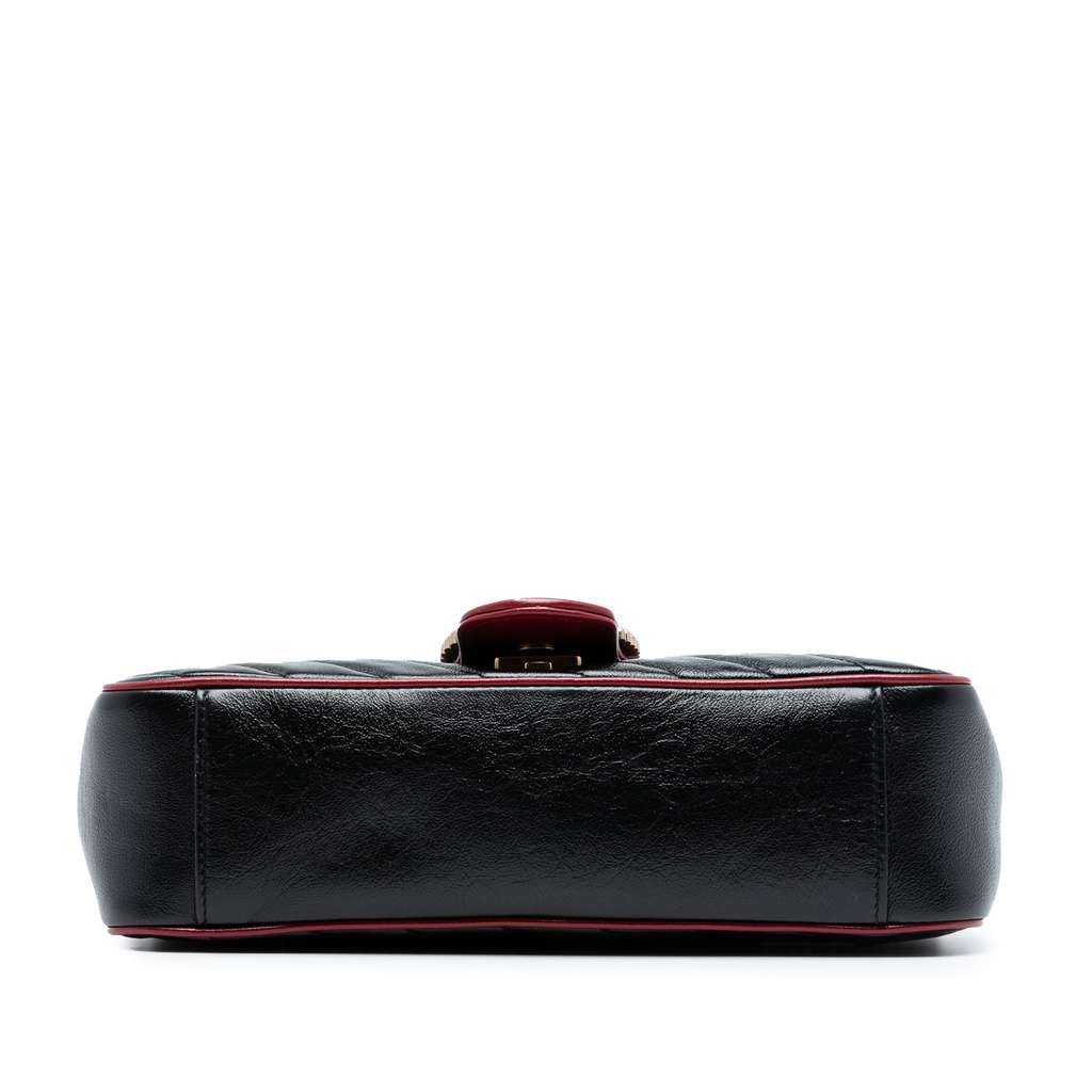 Gucci Medium GG Marmont Matelasse Diagonal Leather Torchon Shoulder Bag Black Leather Good condition - Inside View