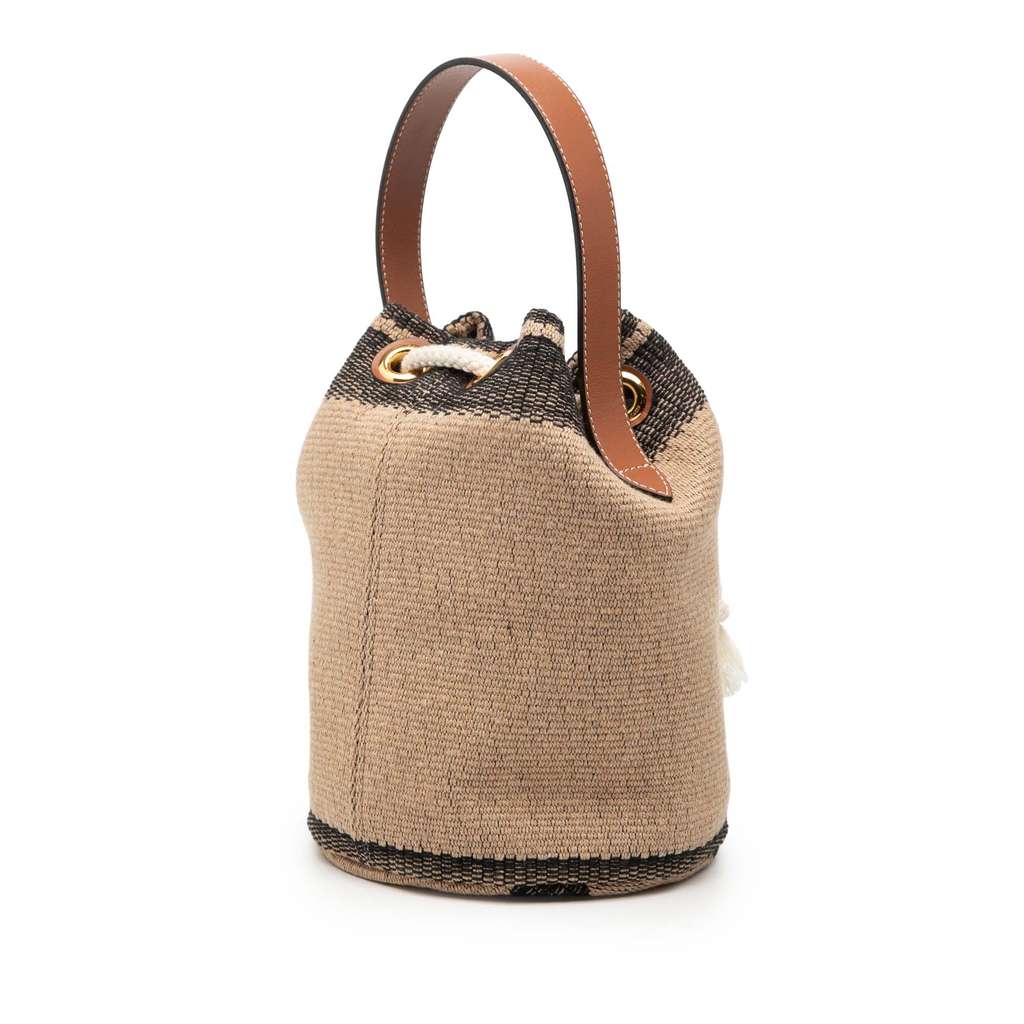 Celine Small Triomphe Raffia Drawstring Bucket Bag Brown Very good condition - Back View