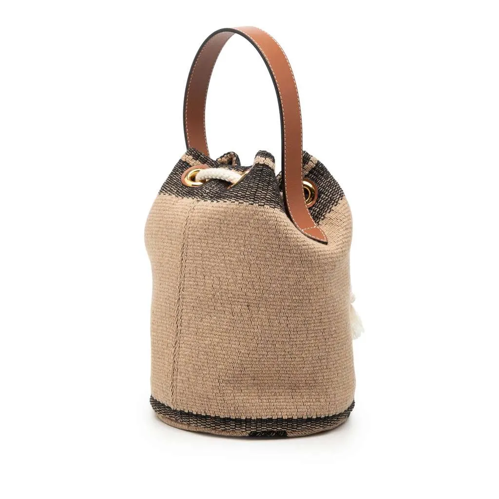 Celine Small Triomphe Raffia Drawstring Bucket Bag Brown Never worn - Back View