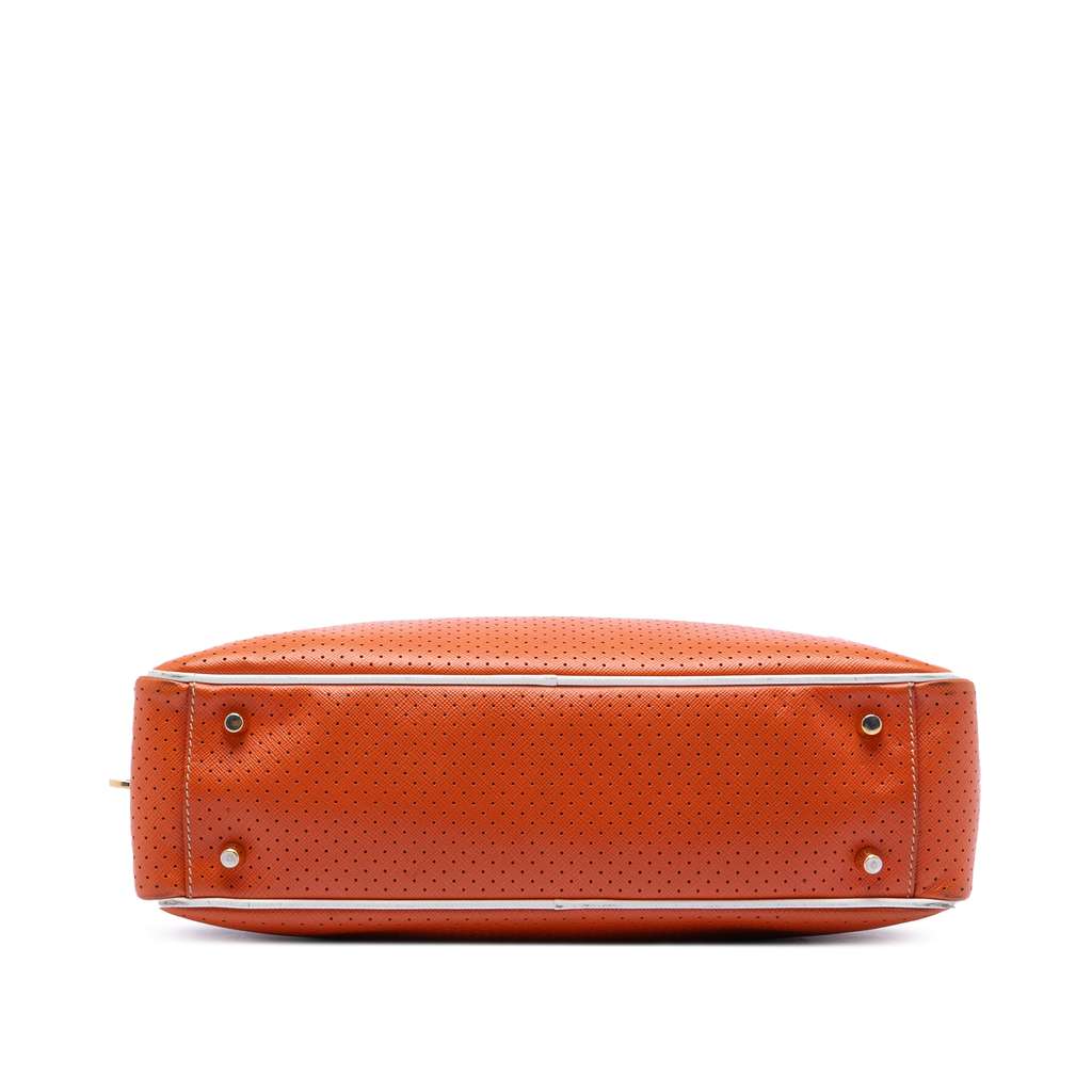 Prada Perforated Vitello Drive Leather Bauletto Top Handle Bag Orange Leather Good condition - Inside View