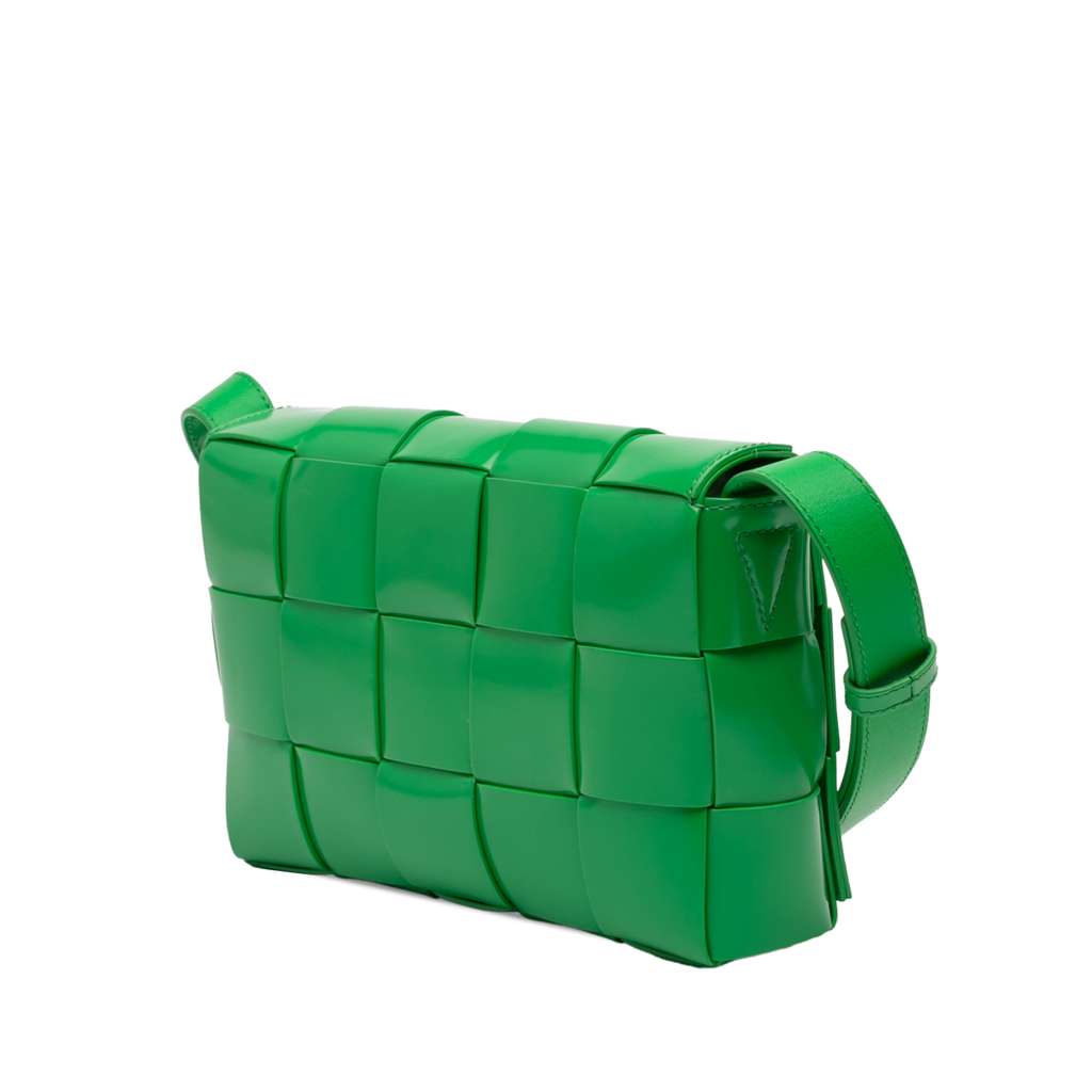 Bottega Veneta Patent Intrecciato Cassette Crossbody Green Leather Good condition - Back View