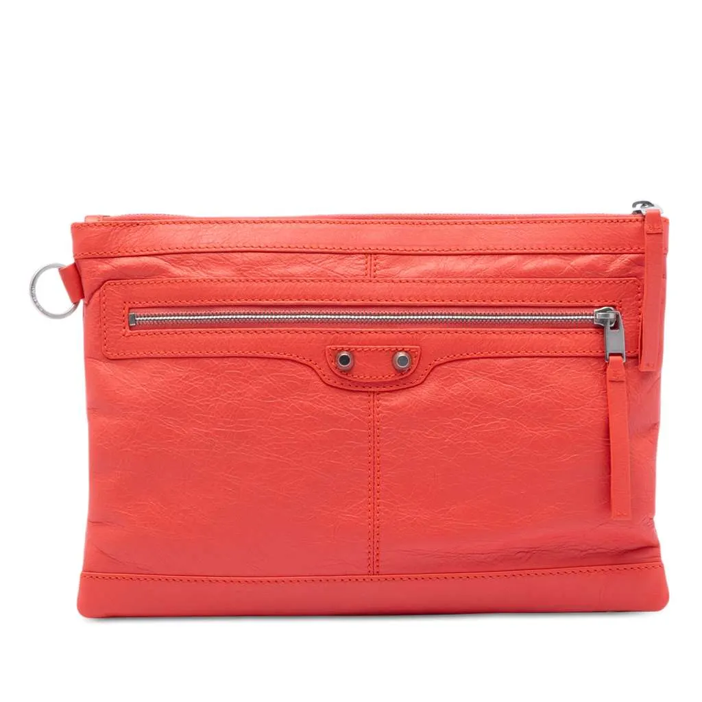 Balenciaga Lambskin Motocross Classic Clip M Clutch Orange Leather Very good - Front View