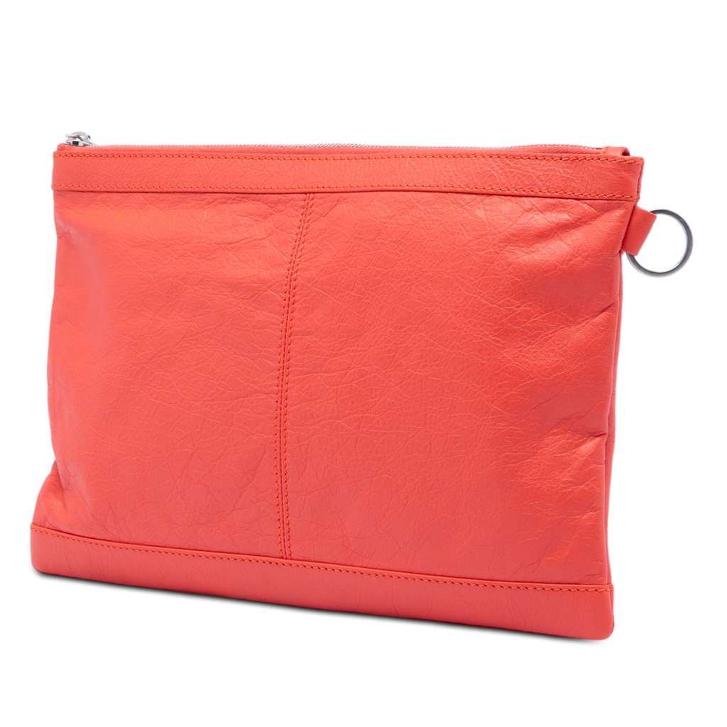 Balenciaga Lambskin Motocross Classic Clip M Clutch Orange Leather Good condition - Back View