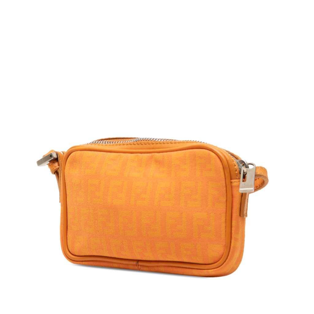 Fendi Mini Zucchino Canvas Zip Crossbody Orange Canvas Good condition - Back View