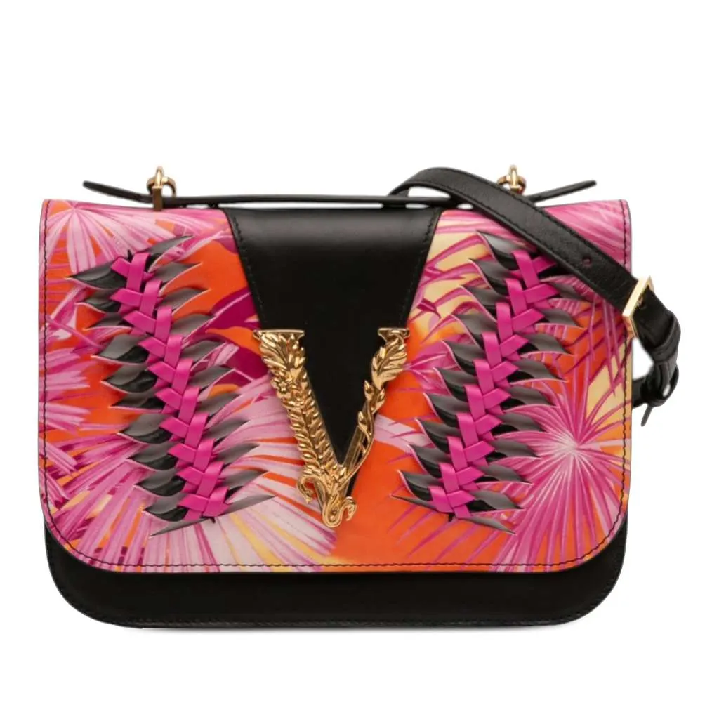 Versace Calfskin Jungle Weave Virtus Satchel Black Leather Very good - Front View