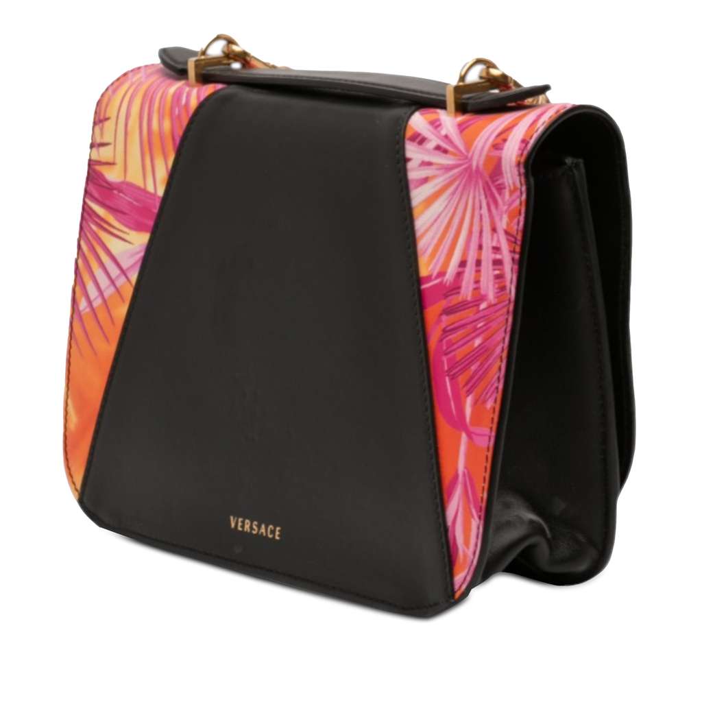 Versace Calfskin Jungle Weave Virtus Satchel Black Leather Good condition - Back View