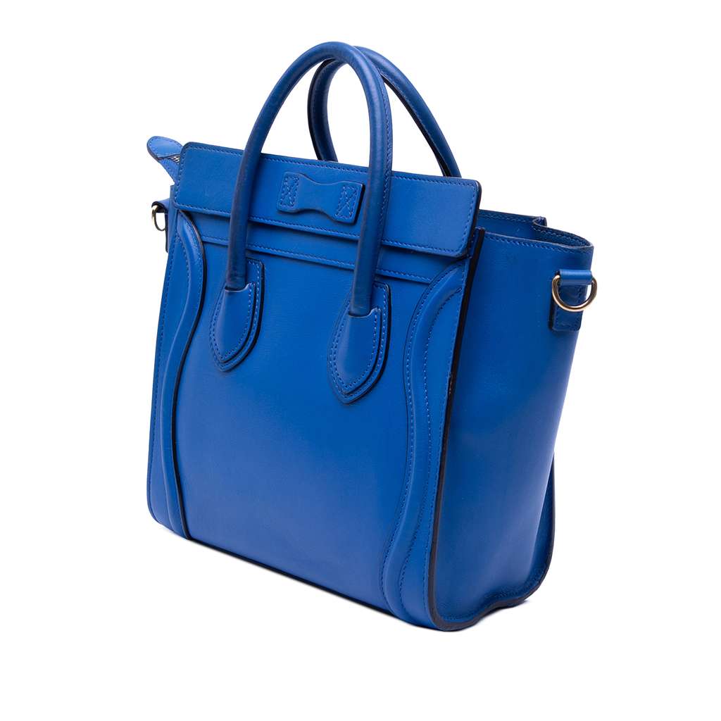 Celine Nano Leather Luggage Tote Blue Leather Good condition - Back View