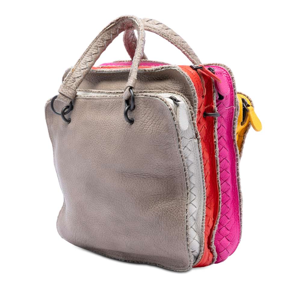 Bottega Veneta Multicolor Pebbled Leather Double Zip Satchel Brown Leather Good condition - Back View