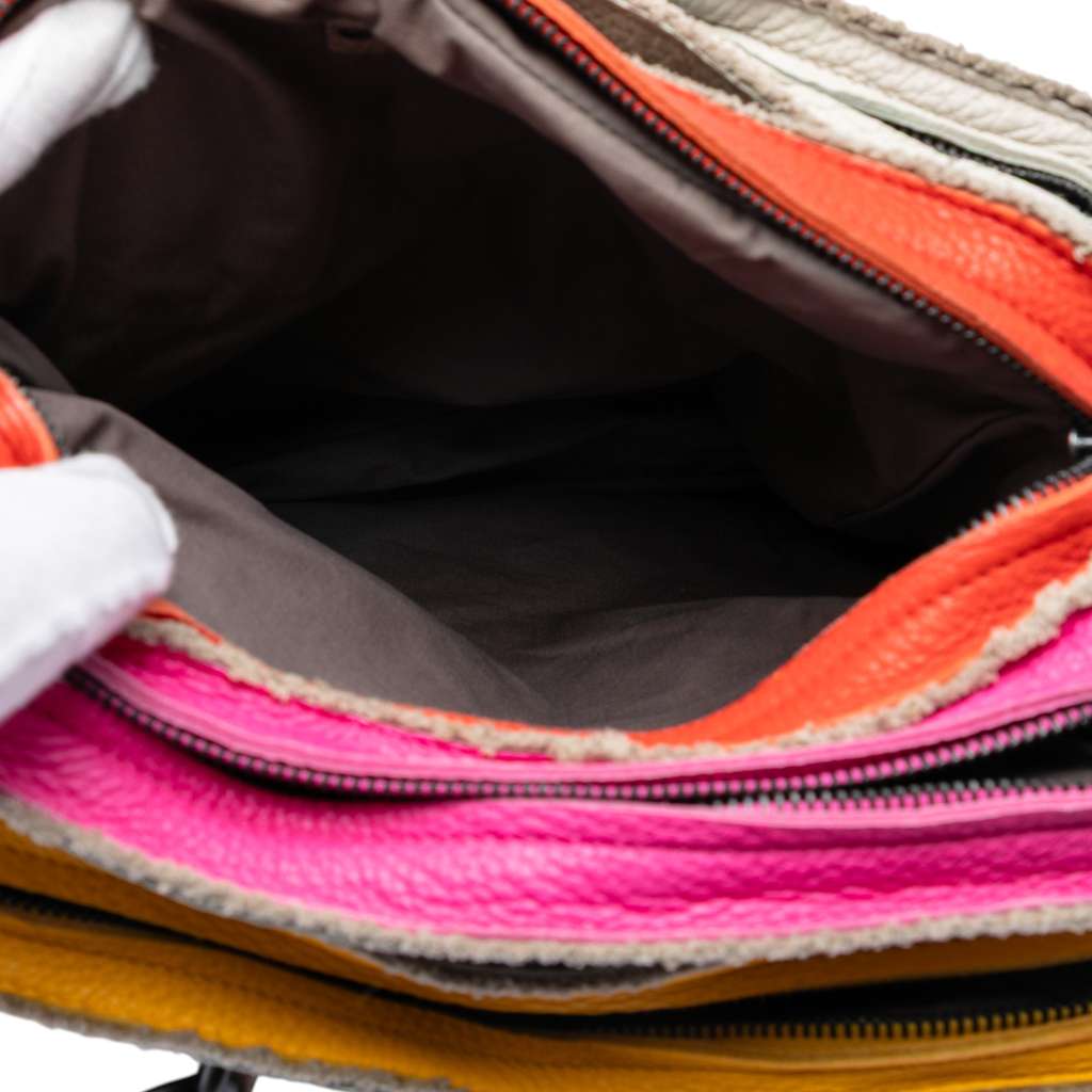 Bottega Veneta Multicolor Pebbled Leather Double Zip Satchel Brown Leather Good condition - Model View