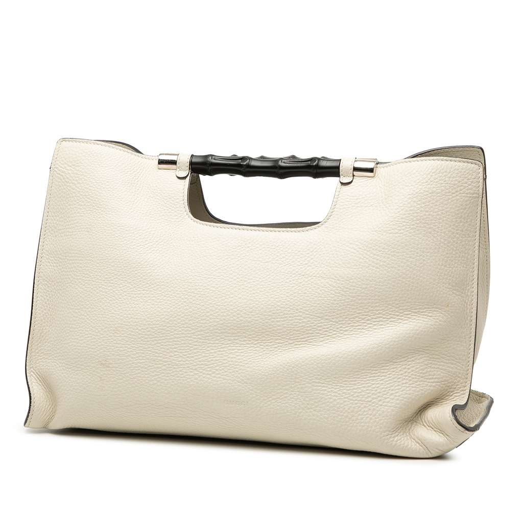 Gucci Medium Calfskin Bamboo Daily Shopper Satchel White Leather Good condition - Back View