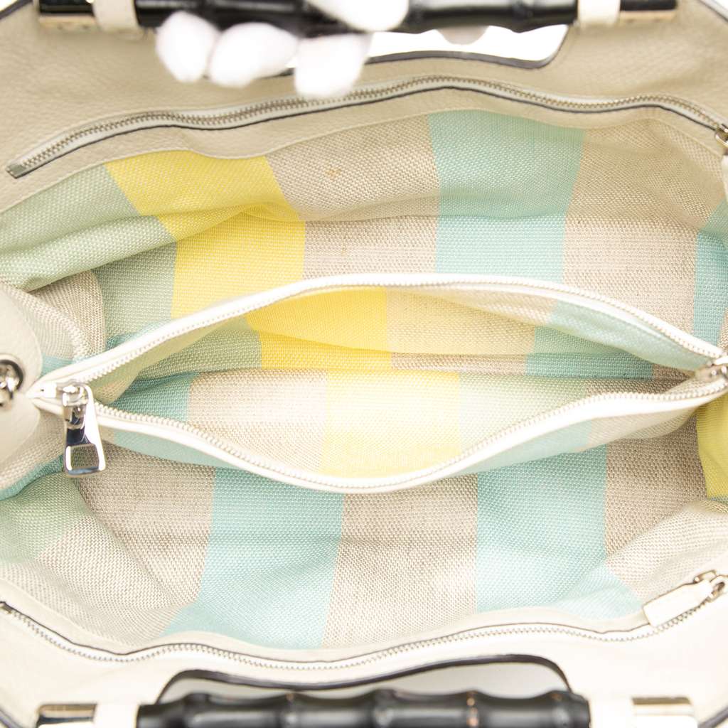 Gucci Medium Calfskin Bamboo Daily Shopper Satchel White Leather Good condition - Model View