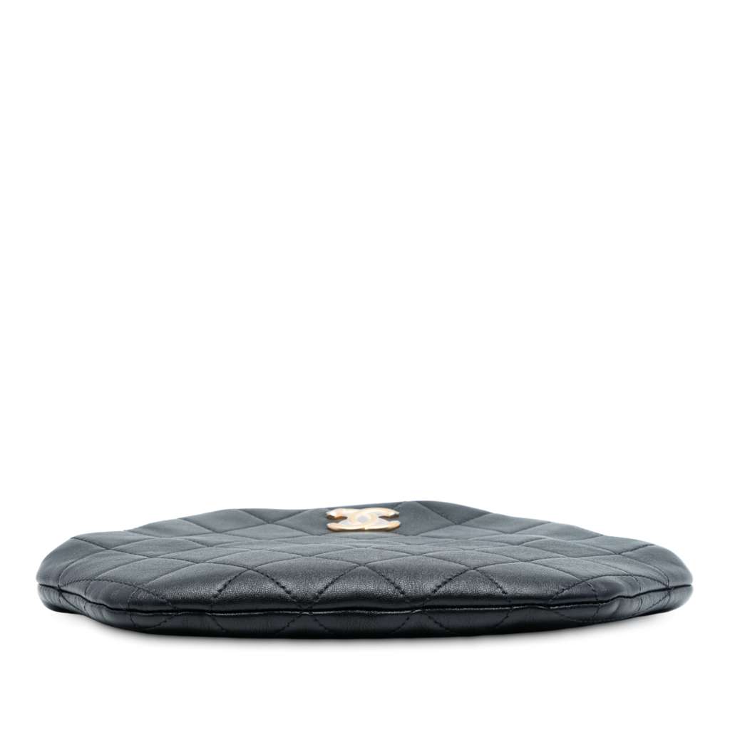 Chanel Quilted Lambskin Pearl Crown Handle Clutch Black Leather Good condition - Inside View