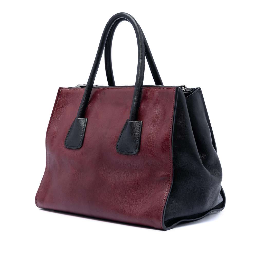 Prada Bicolor Glace Calf Twin Pocket Double Handle Satchel Red Leather Good condition - Back View