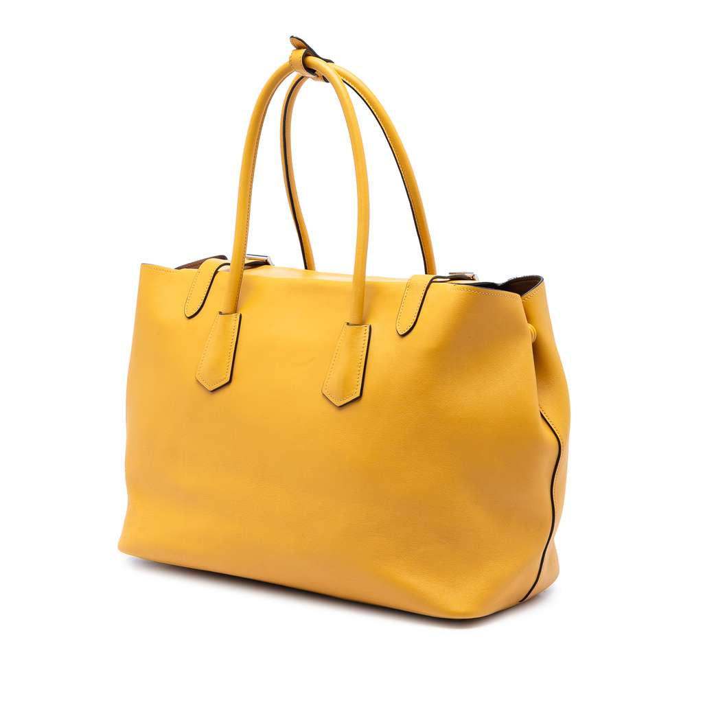 Prada City Calf Leather Buckle Tote Yellow Leather Good condition - Back View