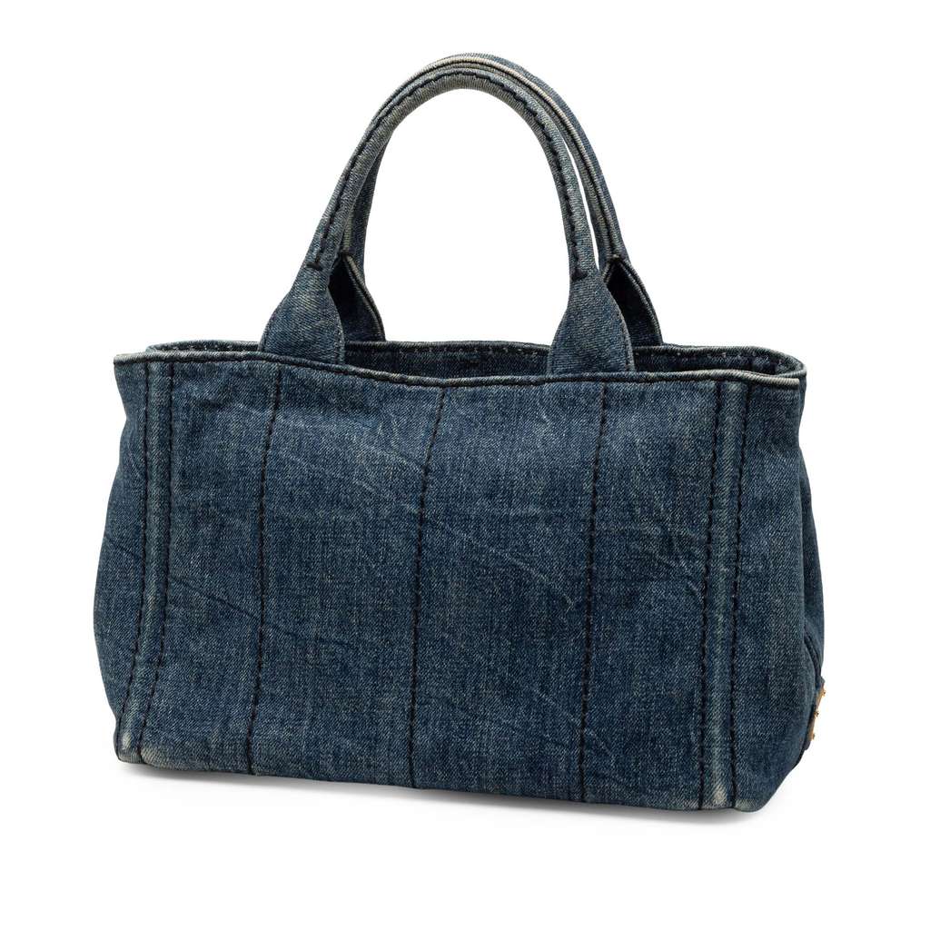 Prada Small Denim Canapa Logo Satchel Blue Denim Good condition - Back View