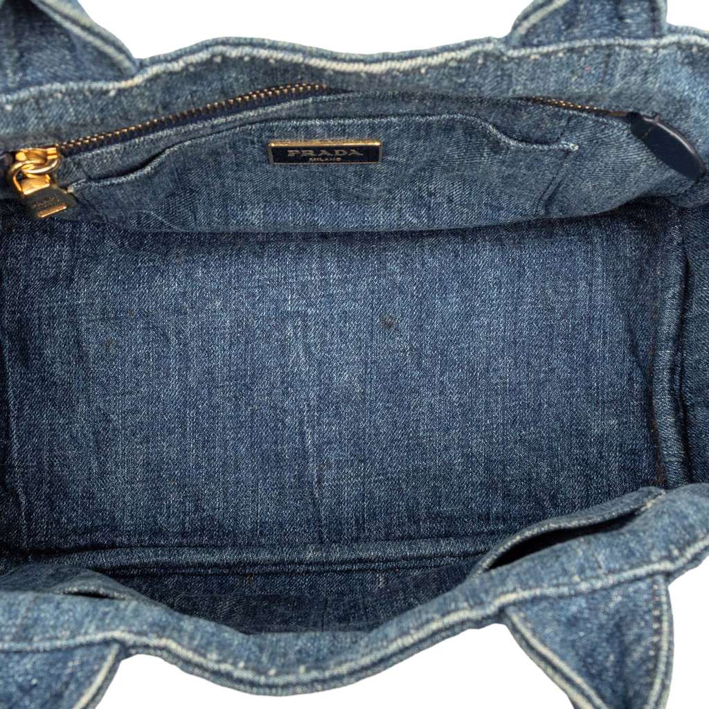 Prada Small Denim Canapa Logo Satchel Blue Denim Good condition - Model View