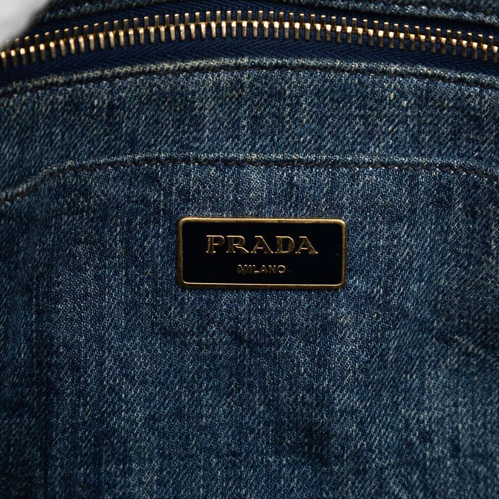 Prada Small Denim Canapa Logo Satchel Blue Denim Good condition - Box View