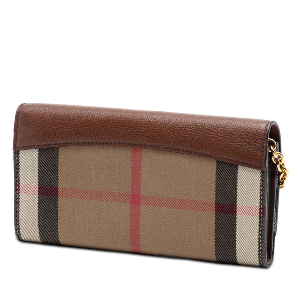 Burberry House Check Canvas and Leather Henley Wallet on Chain Brown Canvas Good condition - Back View