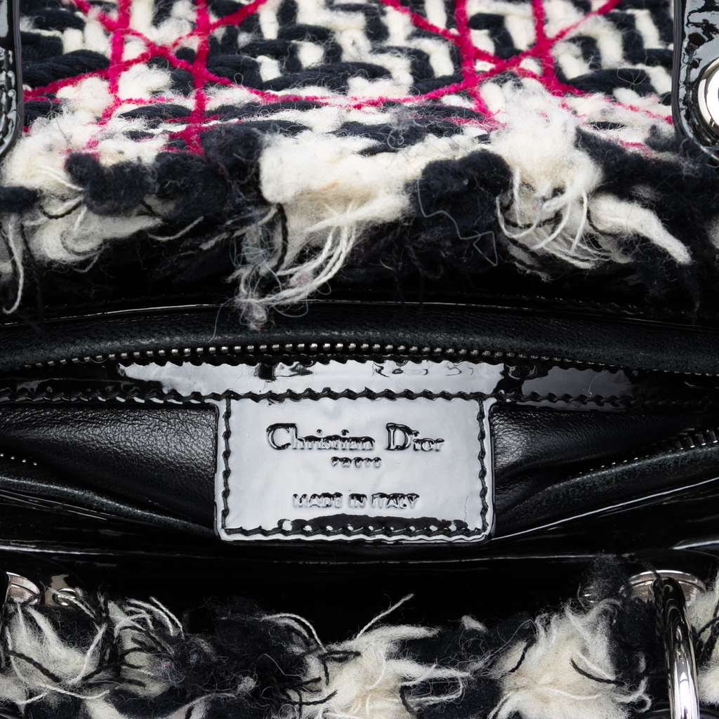 Dior Medium Tweed Cannage Fringe Lady Dior Black Tweed Good condition - Box View
