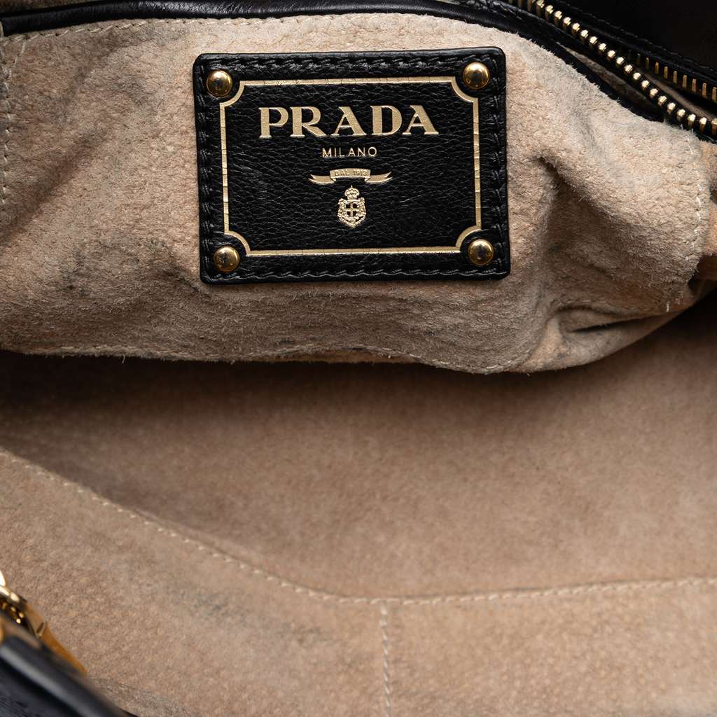Prada Glace Calf Open Convertible Tote Black Leather Good condition - Box View