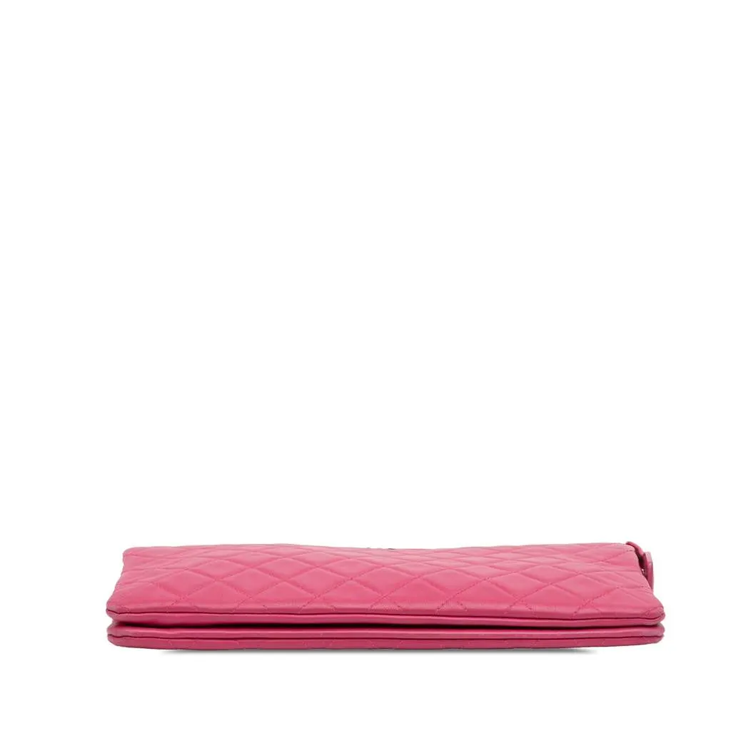 Chanel Quilted Caviar CC Enamel Double Zip Clutch Pink Leather Very good - Inside View
