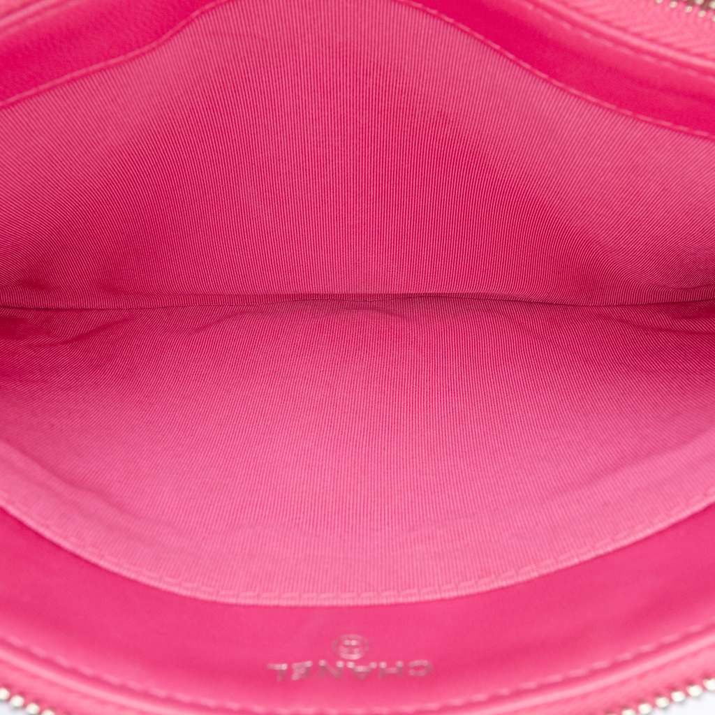 Chanel Quilted Caviar CC Enamel Double Zip Clutch Pink Leather Good condition - Box View