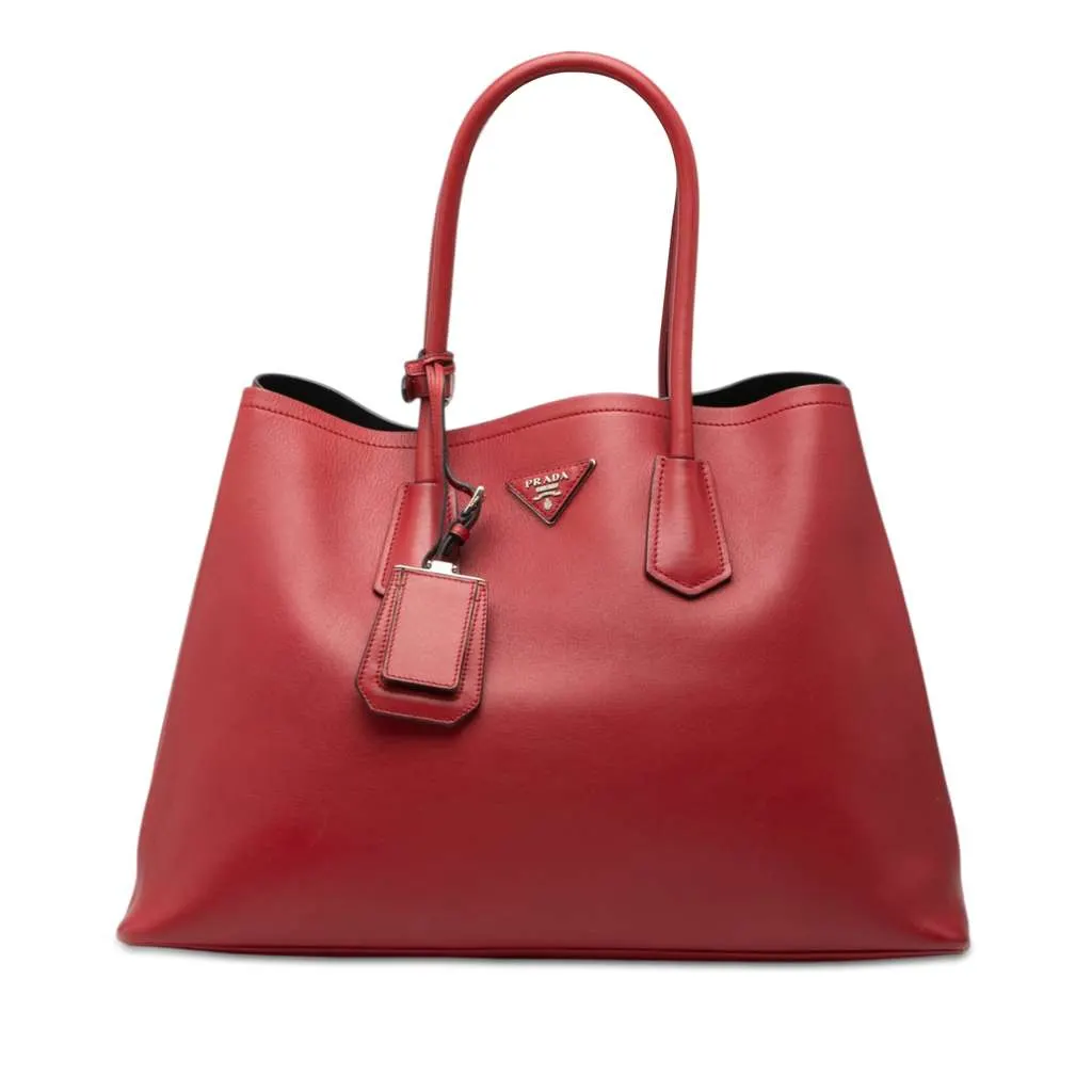 Prada Large Saffiano Cuir Double Satchel Red Leather Very good - Front View