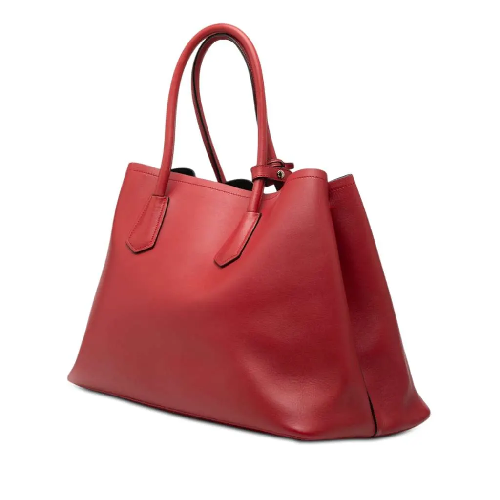 Prada Large Saffiano Cuir Double Satchel Red Leather Very good - Back View