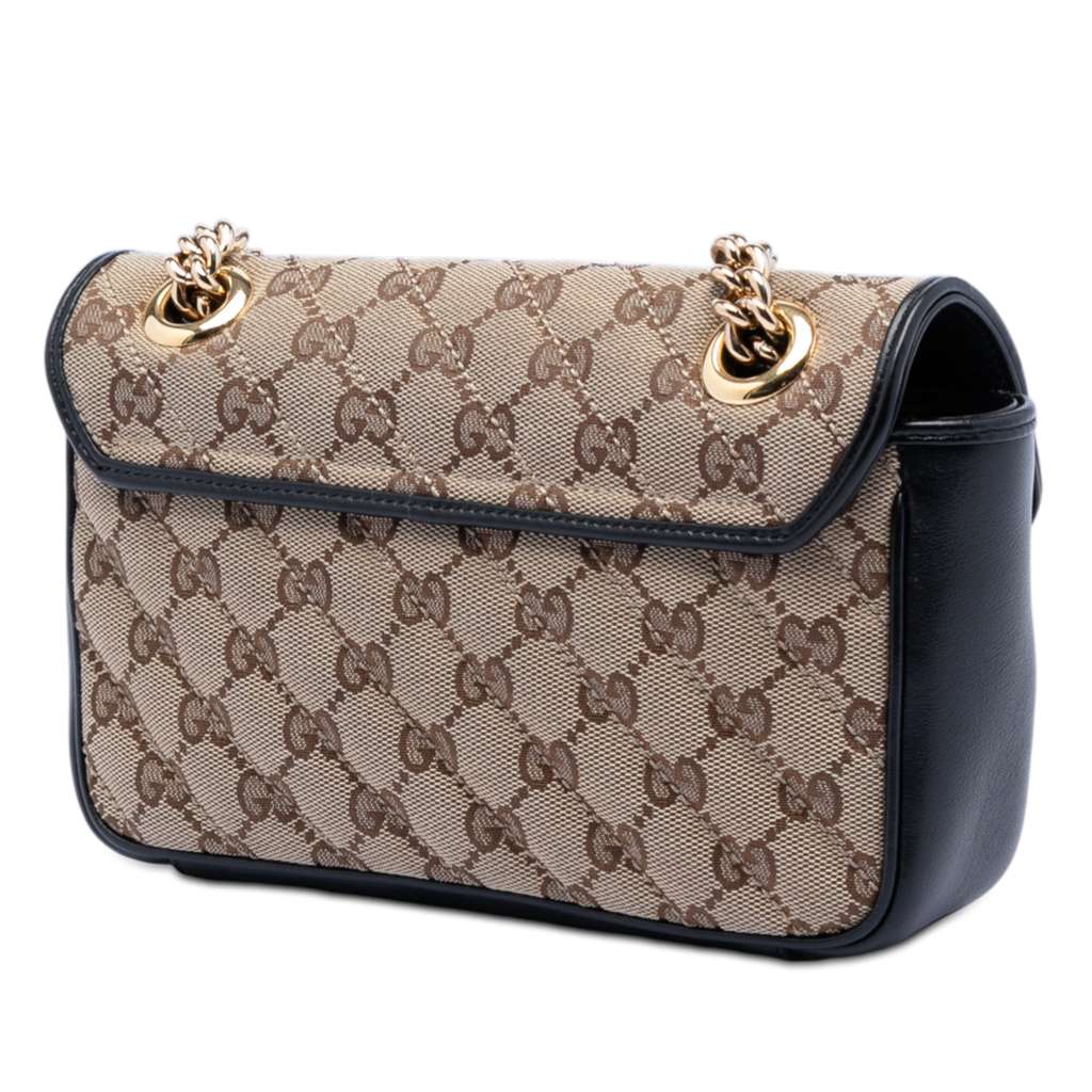 Gucci Small GG Marmont Matelasse Diagonal GG Canvas and Leather Shoulder Bag Brown Canvas Good condition - Back View