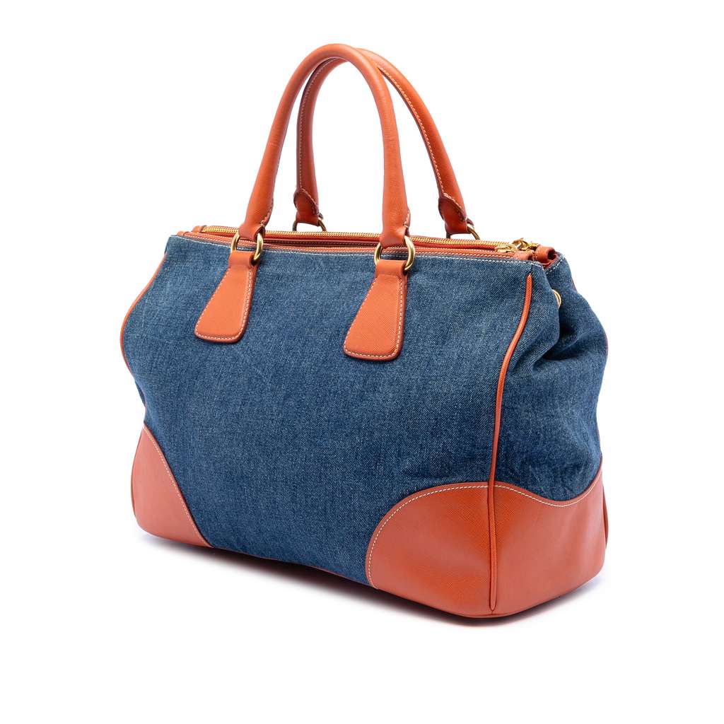 Prada Saffiano Trimmed Denim Handbag Blue Denim Good condition - Back View