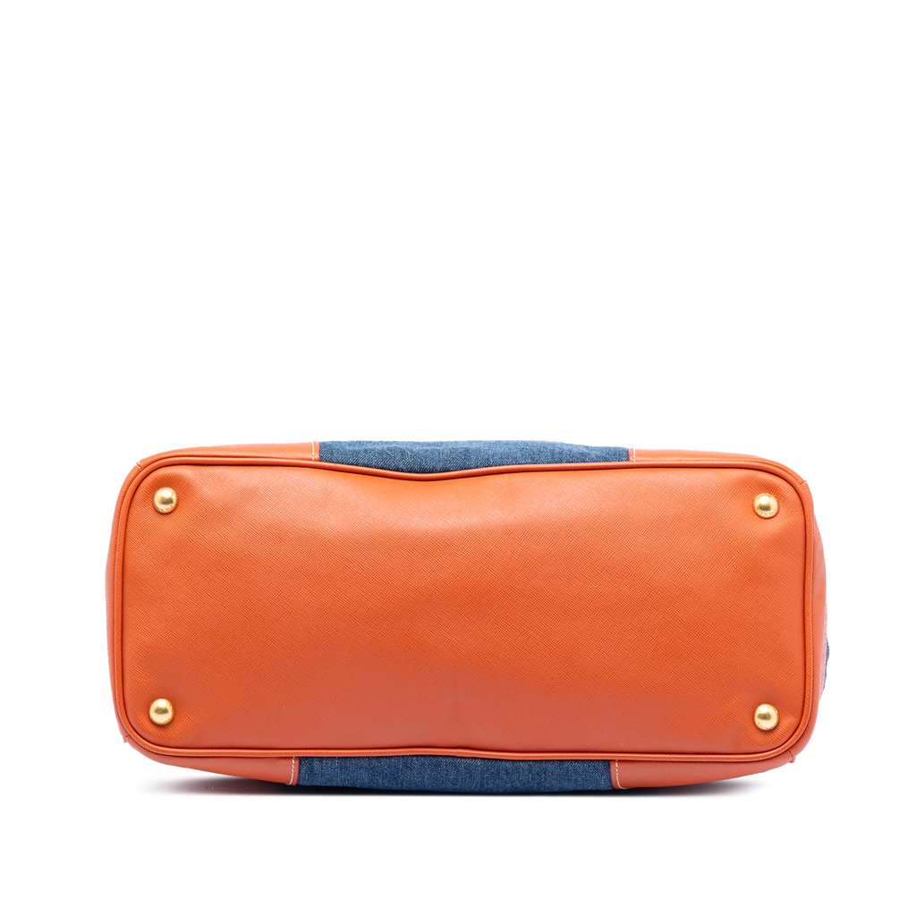 Prada Saffiano Trimmed Denim Handbag Blue Denim Good condition - Inside View