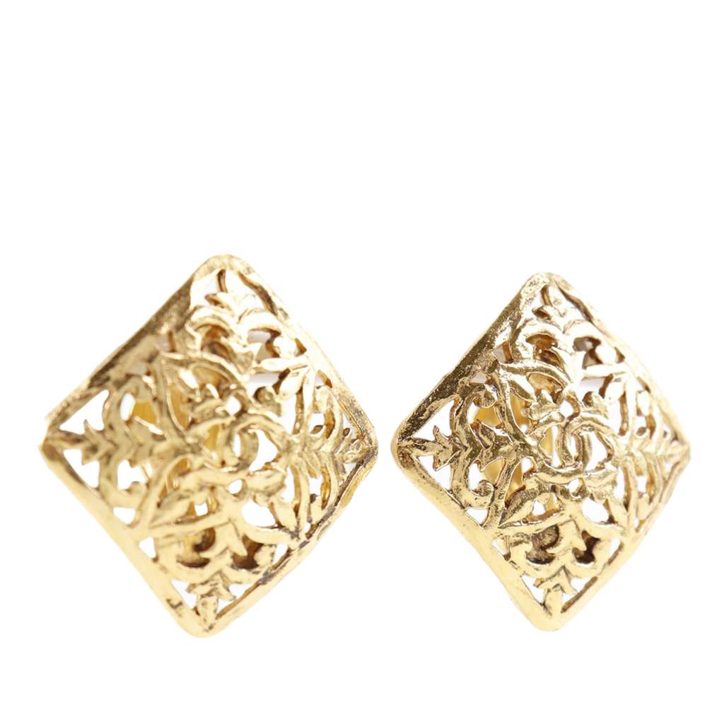 Chanel CC Gold Plated Square Clip On Earrings Gold Metal Good condition - Back View