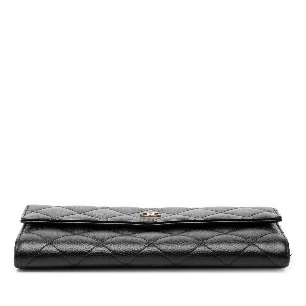 Chanel CC Quilted Caviar Flap Long Wallet Black Leather Good condition - Inside View