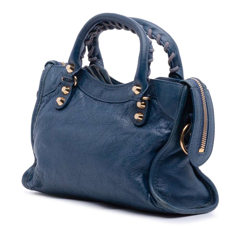 Balenciaga Mini Lambskin Motocross Classic City Satchel Blue Leather Good condition - Back View