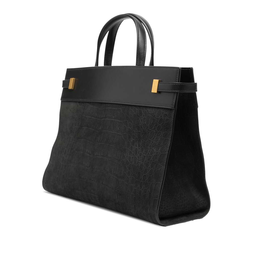 Saint Laurent Small Leather Croc Embossed Manhattan Satchel Black Leather Good condition - Back View