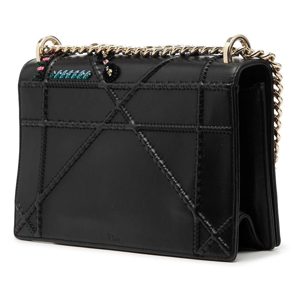 Dior Medium Calfskin Crystal Embroidered Diorama Flap Black Leather Fair condition - Back View