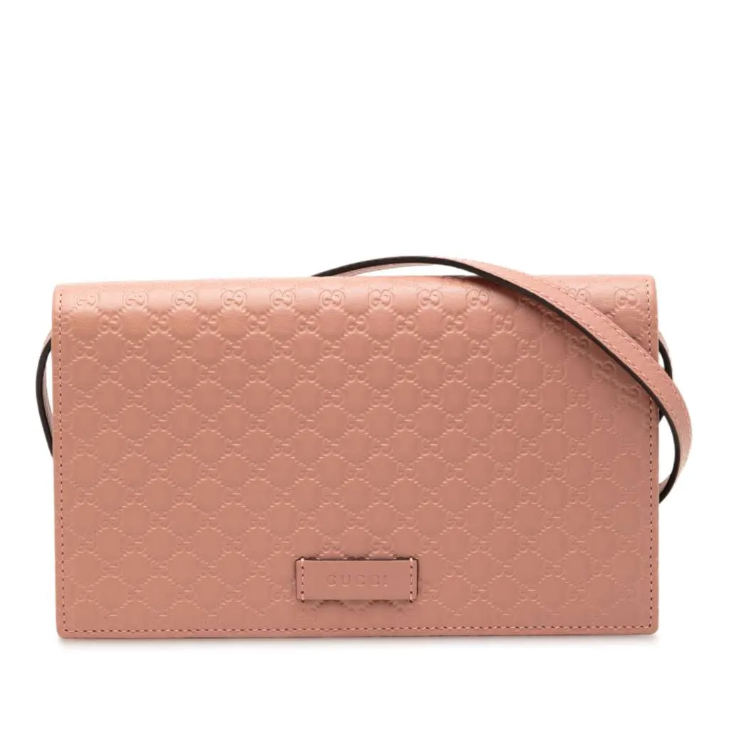 Gucci Microguccissima Wallet on Strap Pink Leather Very good - Front View