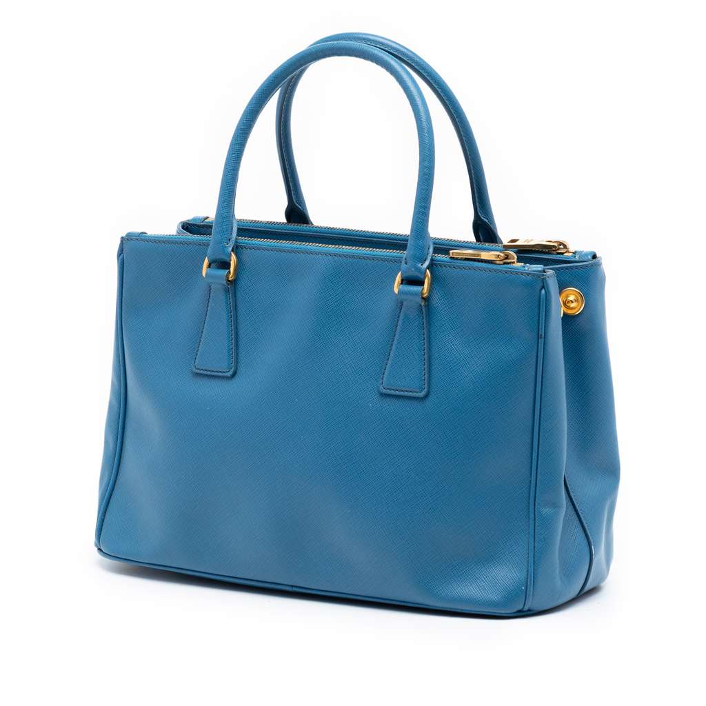 Prada Small Saffiano Lux Galleria Double Zip Satchel Blue Leather Fair condition - Back View
