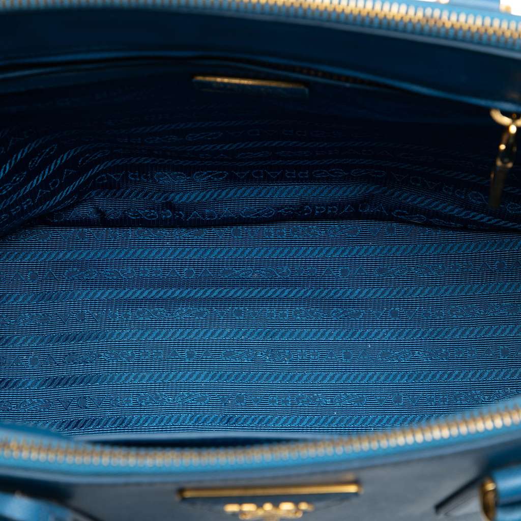 Prada Small Saffiano Lux Galleria Double Zip Satchel Blue Leather Fair condition - Model View