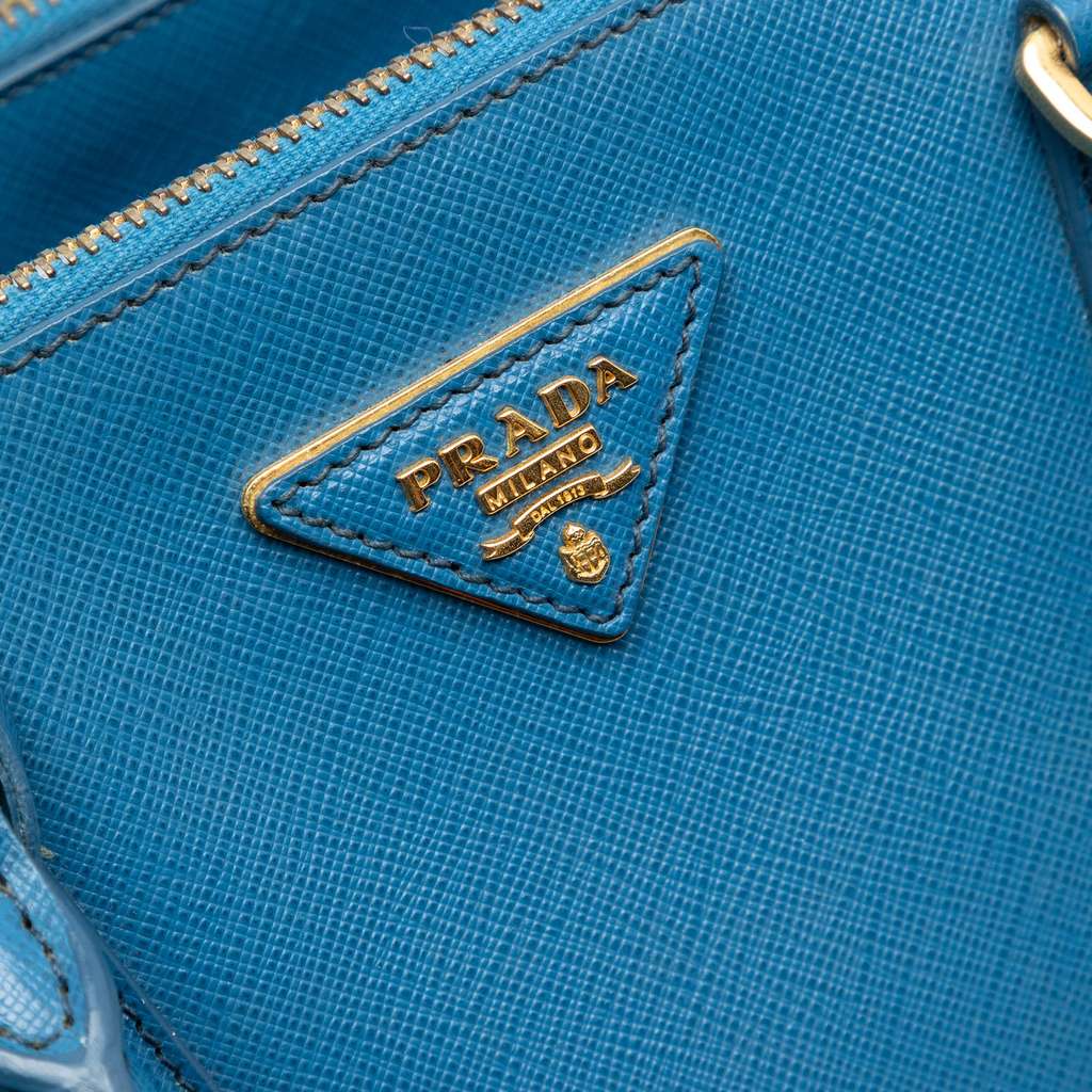 Prada Small Saffiano Lux Galleria Double Zip Satchel Blue Leather Fair condition - Box View