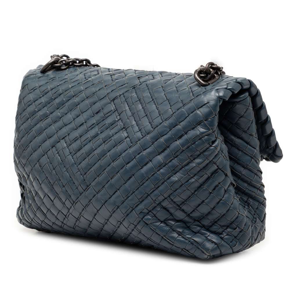 Bottega Veneta Small Nappa Intrecciato Boutis Olimpia Shoulder Bag Blue Leather Good condition - Back View