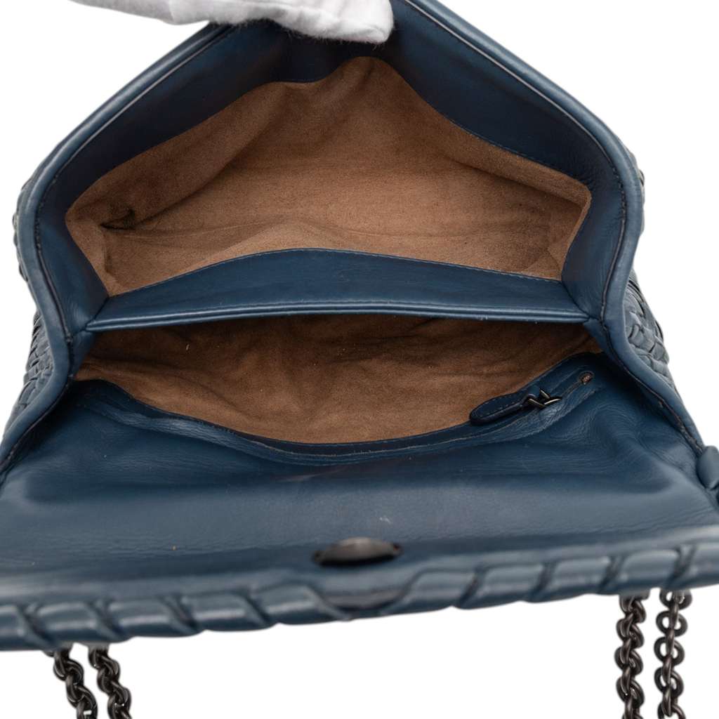 Bottega Veneta Small Nappa Intrecciato Boutis Olimpia Shoulder Bag Blue Leather Good condition - Model View