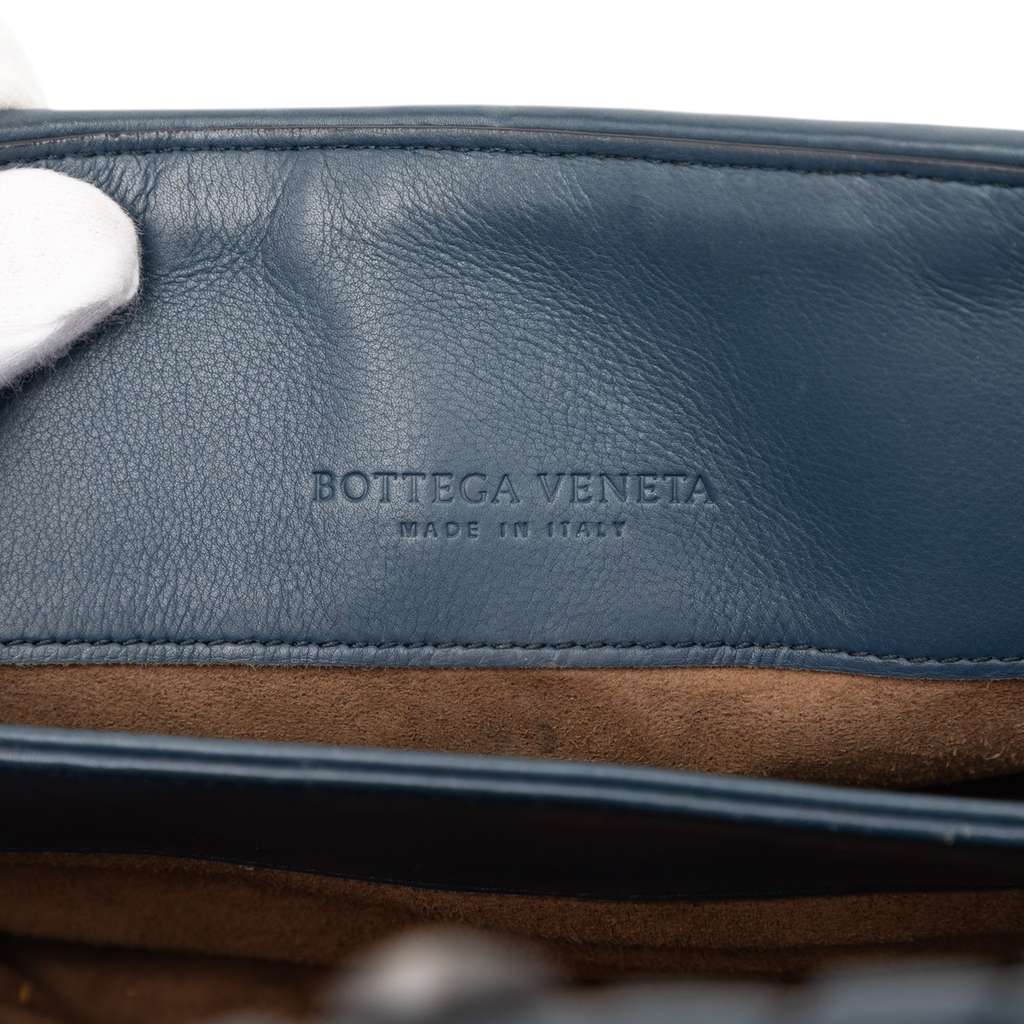 Bottega Veneta Small Nappa Intrecciato Boutis Olimpia Shoulder Bag Blue Leather Good condition - Box View