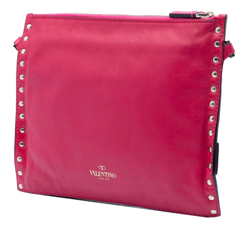 Valentino Leather Rockstud Triple Zip Crossbody Pink Leather Good condition - Back View