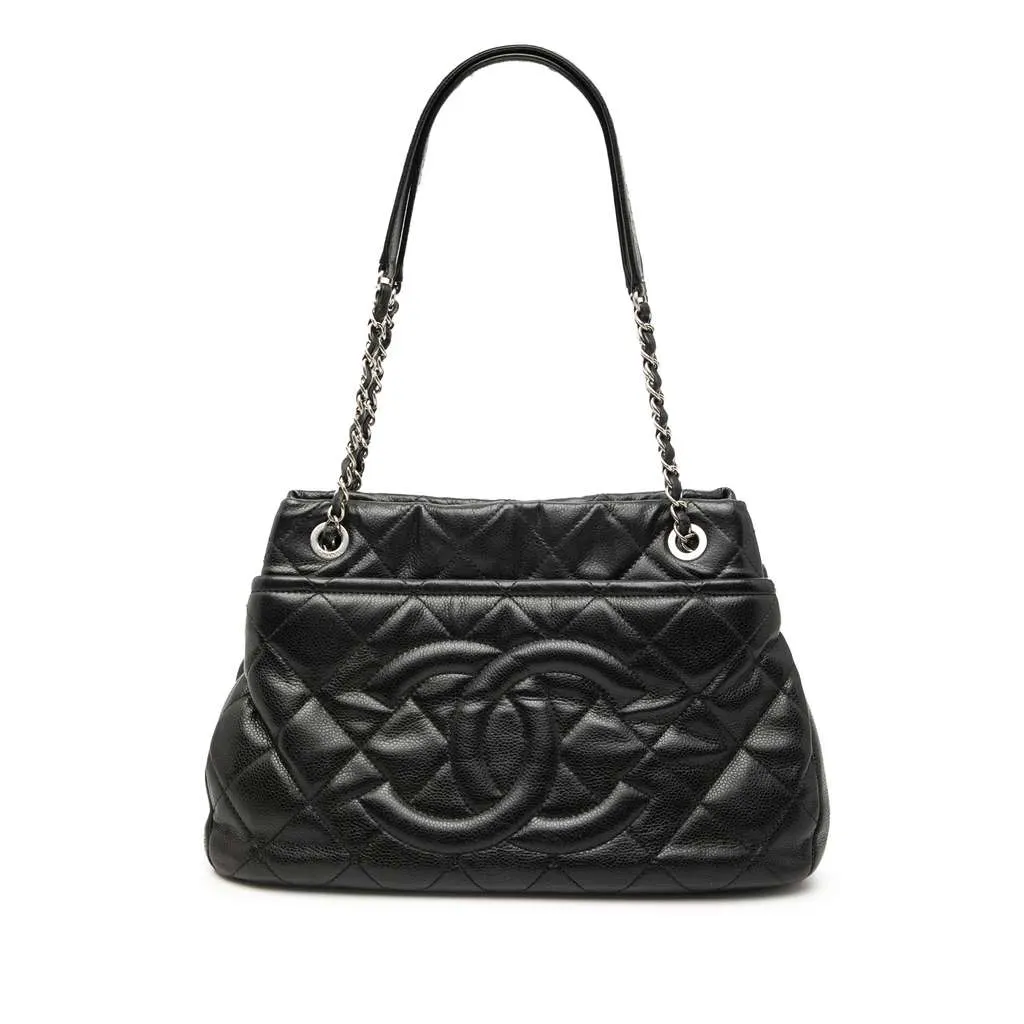 Chanel Quilted Caviar Soft Shopper Tote Black Leather Very good - Front View