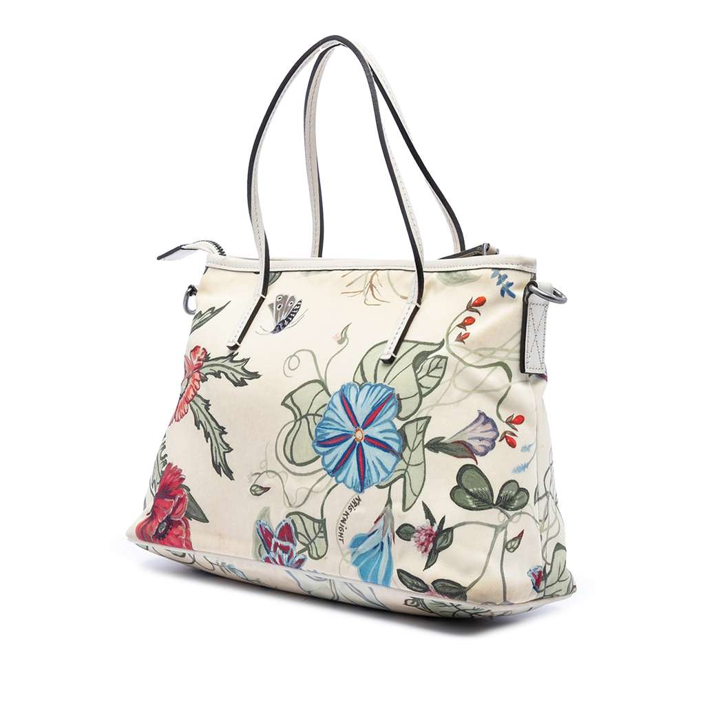 Gucci Small Canvas Flora Knight Convertible Tote White Canvas Good condition - Back View