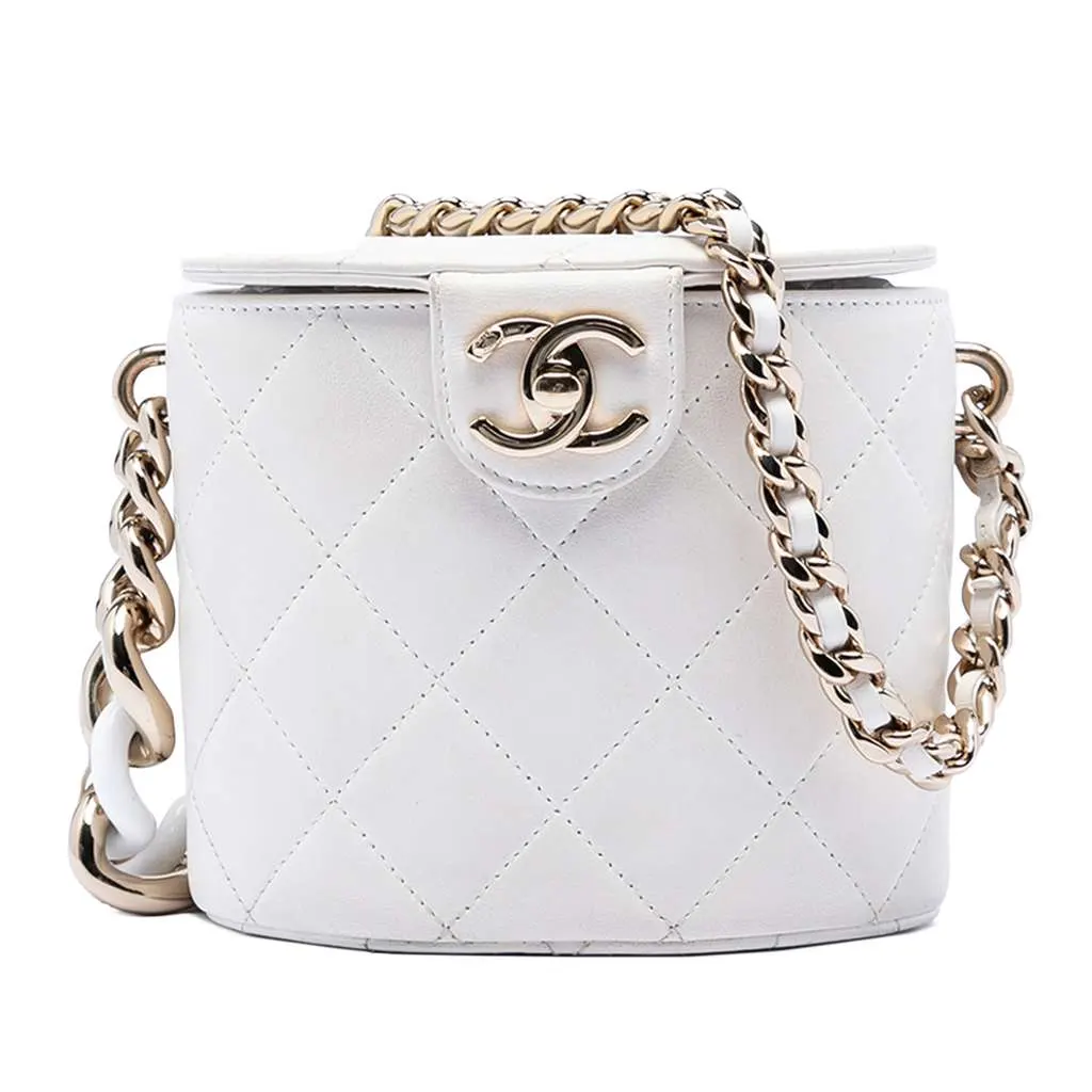 Chanel CC Lambskin Elegant Chain Vanity Case White Leather Very good - Front View