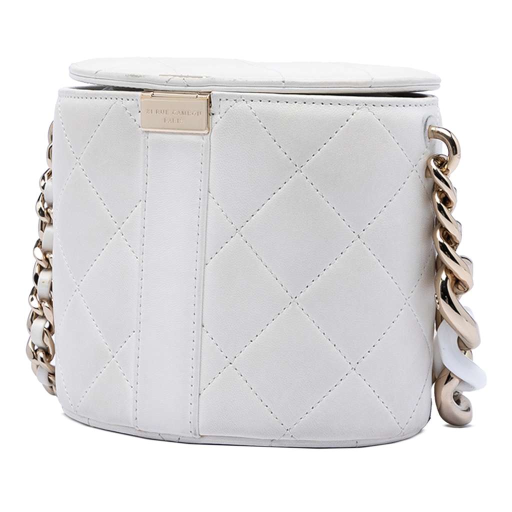 Chanel CC Lambskin Elegant Chain Vanity Case White Leather Good condition - Back View