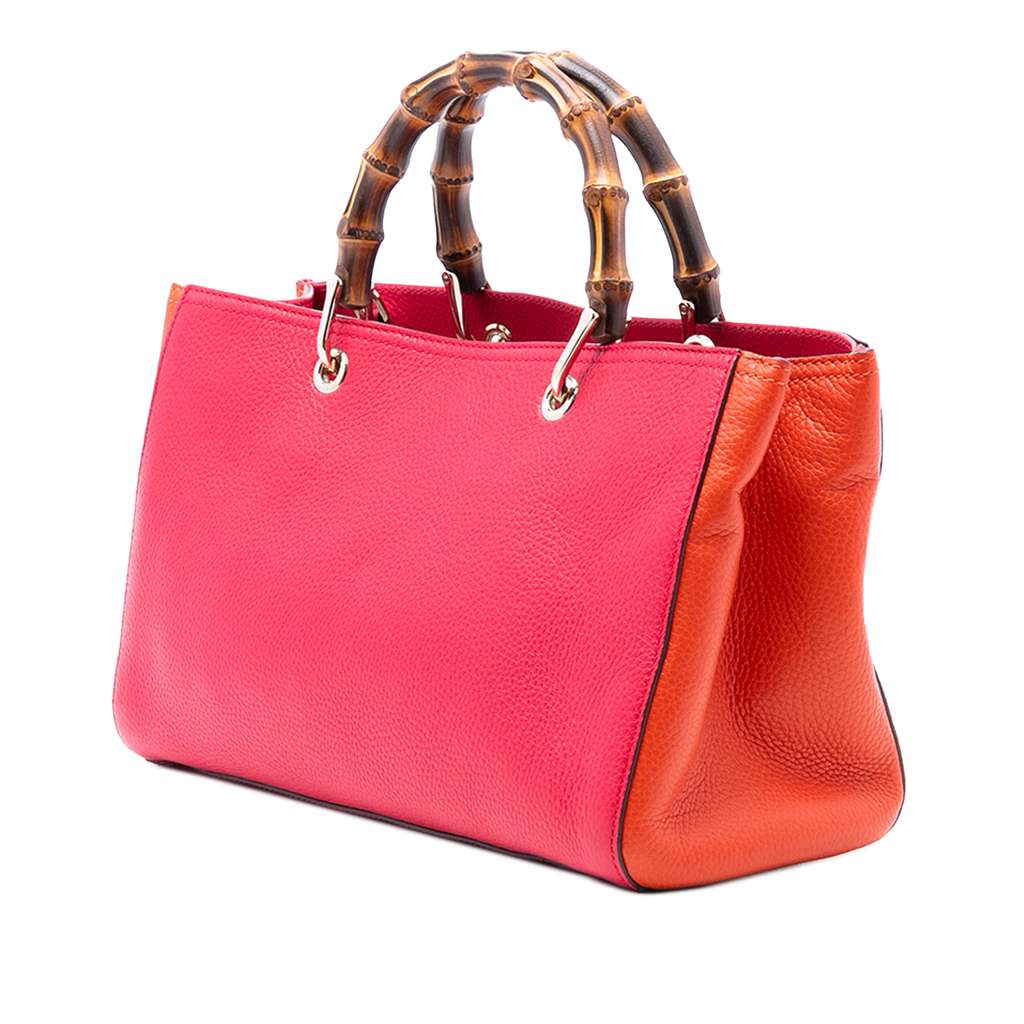 Gucci Medium Bicolor Calfskin Bamboo Shopper Satchel Pink Leather Good condition - Back View