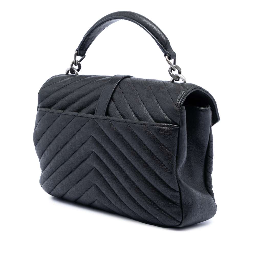 Saint Laurent Medium Chevron Sheepskin Monogram College Satchel Black Leather Good condition - Back View